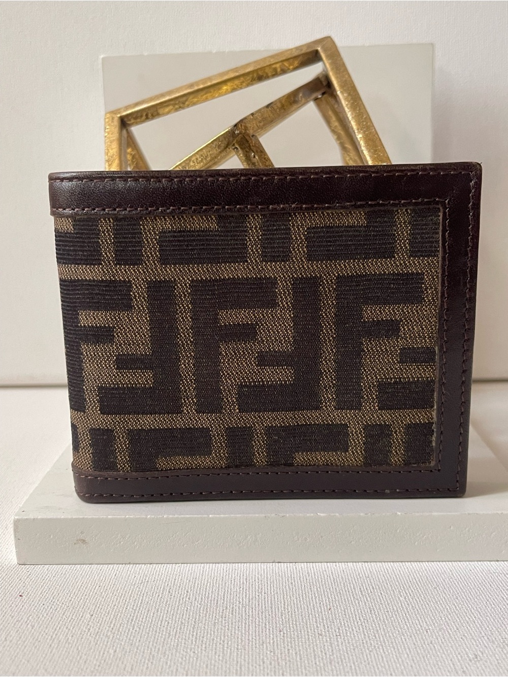 Fendi Brown Zucca Men's Leather Bifold Wallet Authentic Vintage